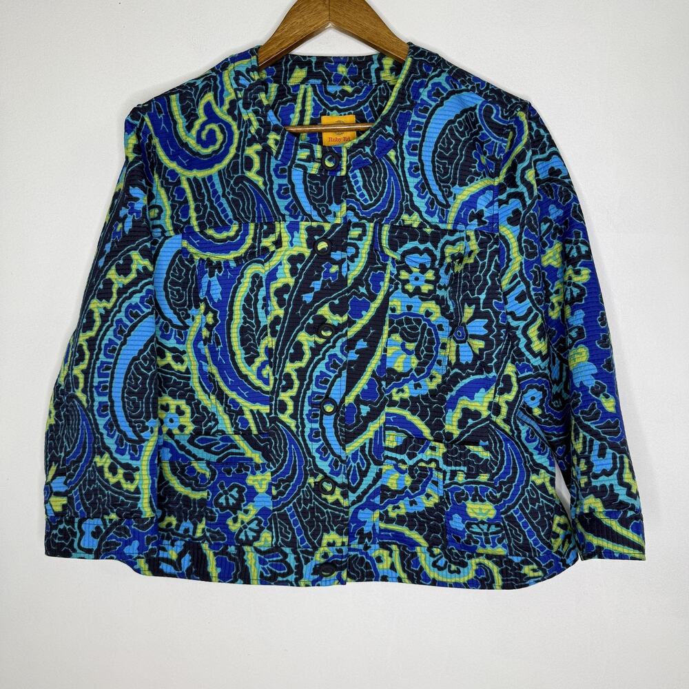Ruby Rd. Blue, Lime & Black Paisley Jacket